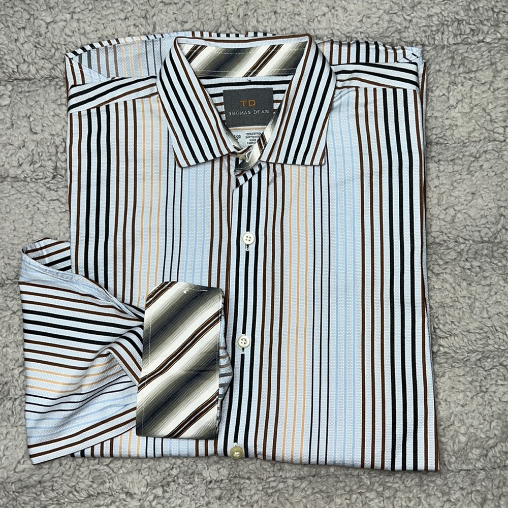 NWOT Thomas Dean Boys Poplin Stripe LS Button Down Shirt Multi Size XL (18-20)